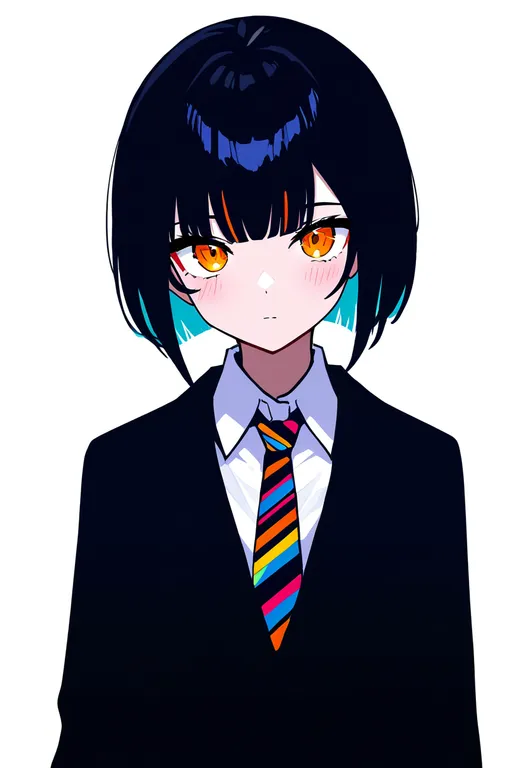 masterpiece, best quality, newest, absurdres, highres, safe, multicolored_necktie, 1girl, solo, simple_background — by k3scat, made with ComfyUI