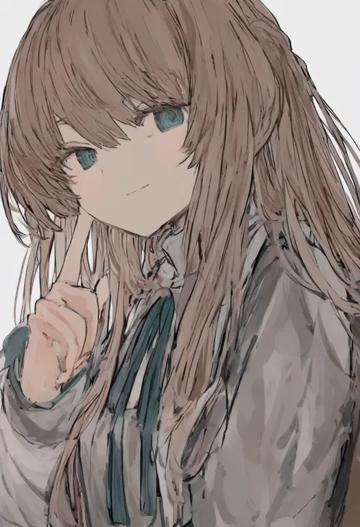 masterpiece, best quality, general, finger to face, 1girl, solo, simple background — by k3scat, made with ComfyUI