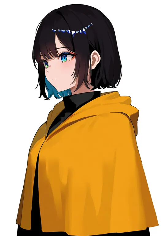 masterpiece, best quality, newest, absurdres, highres, safe, yellow_capelet, 1girl, solo, simple_background — by k3scat, made with ComfyUI