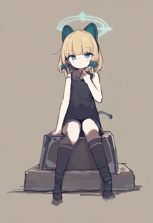 masterpiece, best quality, general, sitting on object, 1girl, solo, simple background — by k3scat, made with ComfyUI