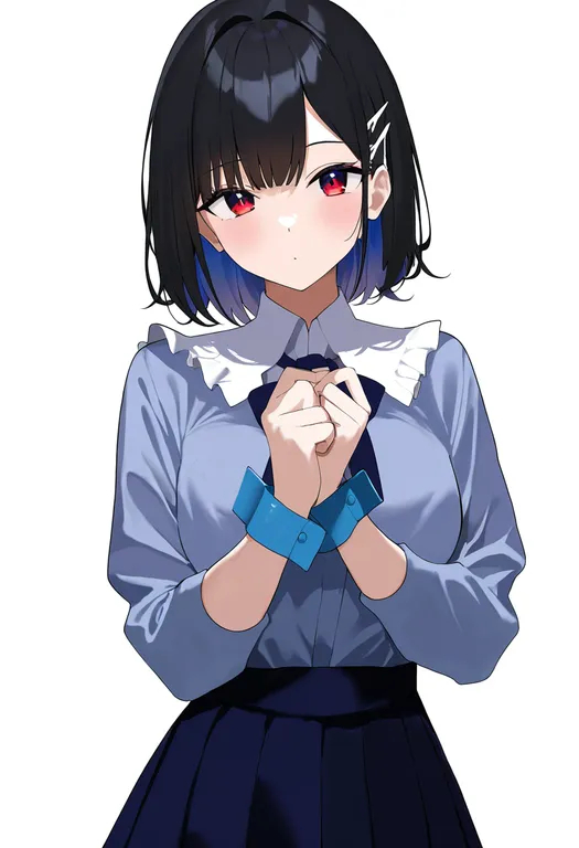 masterpiece, best quality, newest, absurdres, highres, safe, blue_wrist_cuffs, 1girl, solo, simple_background — by k3scat, made with ComfyUI