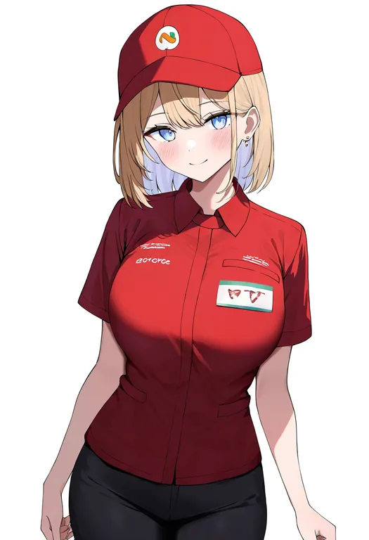 masterpiece, best quality, newest, absurdres, highres, safe, employee_uniform, 1girl, solo, simple_background — by k3scat, made with ComfyUI