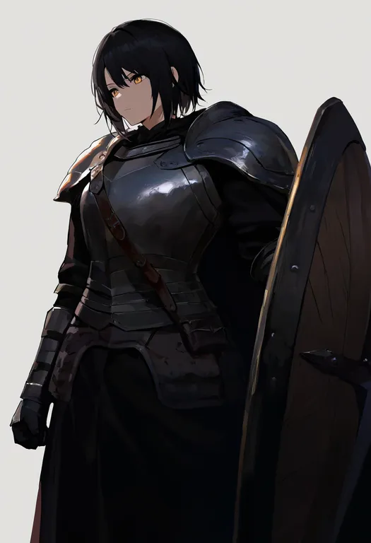 masterpiece, best quality, newest, absurdres, highres, safe, shield, 1girl, solo, simple_background — by k3scat, made with ComfyUI