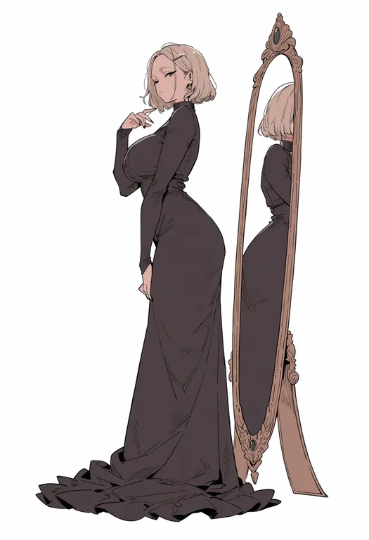 masterpiece, best quality, score_7, safe, full-length mirror, 1girl, solo, simple background — by k3scat, made with ComfyUI