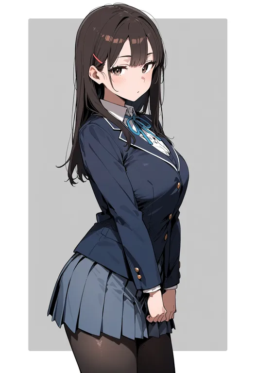 masterpiece, best quality, score_7, safe, sakuragaoka high school uniform, 1girl, solo, simple background — by k3scat, made with ComfyUI