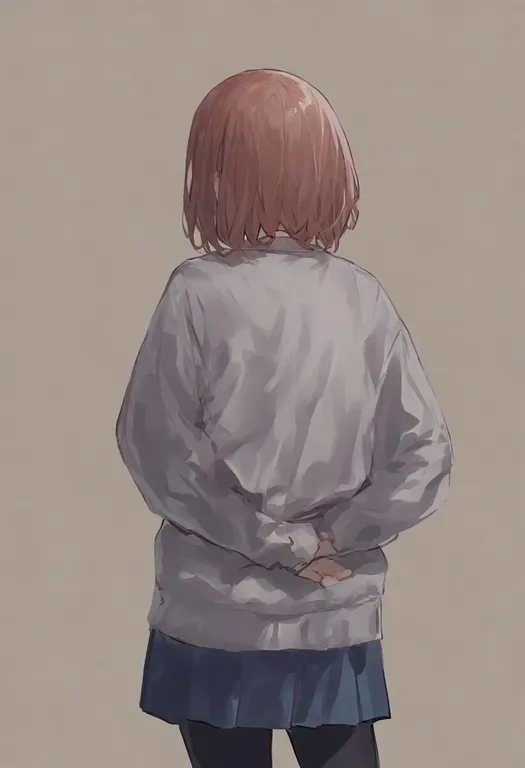 masterpiece, best quality, general, arms around waist, 1girl, solo, simple background — by k3scat, made with ComfyUI