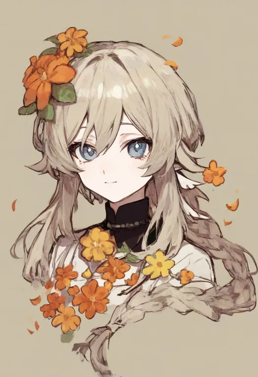 masterpiece, best quality, general, orange flower, 1girl, solo, simple background — by k3scat, made with ComfyUI