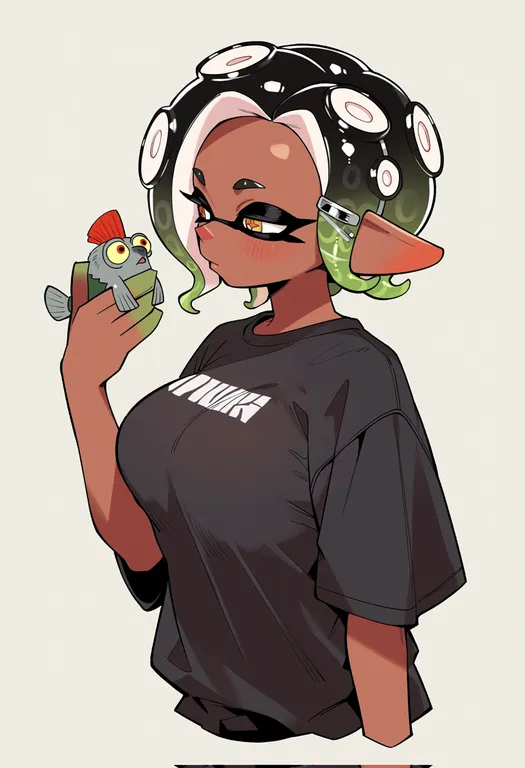 masterpiece, best quality, score_7, safe, smallfry (splatoon), solo, upper body, simple background — by k3scat, made with ComfyUI
