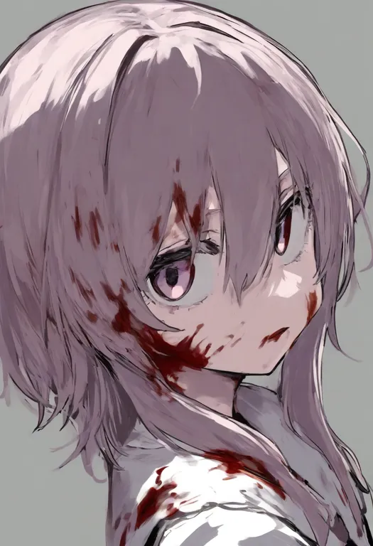 masterpiece, best quality, general, blood on face, 1girl, solo, simple background — by k3scat, made with ComfyUI