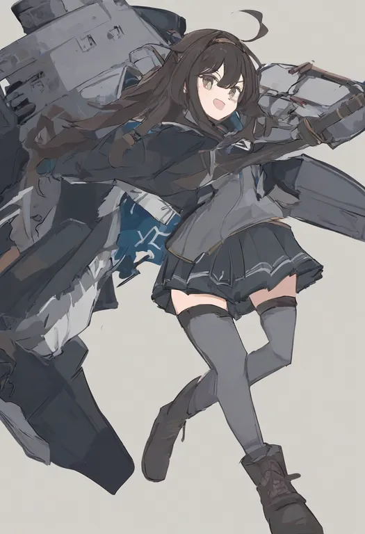 masterpiece, best quality, general, grey thighhighs, 1girl, solo, simple background — by k3scat, made with ComfyUI