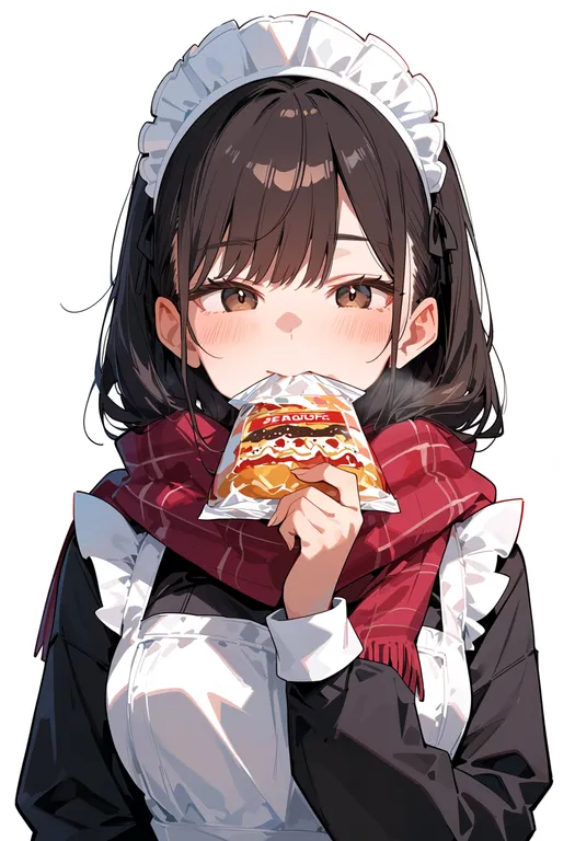 masterpiece, best quality, score_7, safe, food packaging, 1girl, solo, upper body, simple background — by k3scat, made with ComfyUI