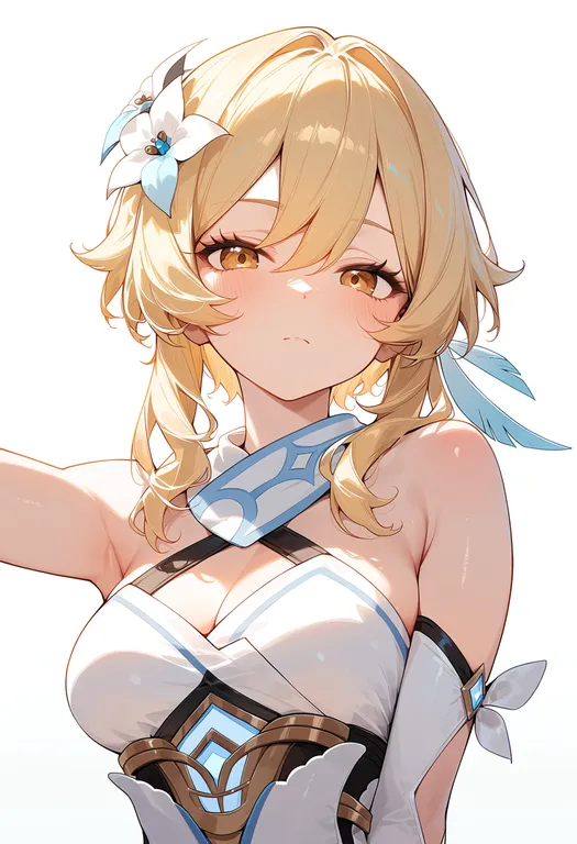 masterpiece, best quality, score_7, safe, lumine (genshin impact), genshin impact, solo, upper body, simple background — by k3scat, made with ComfyUI