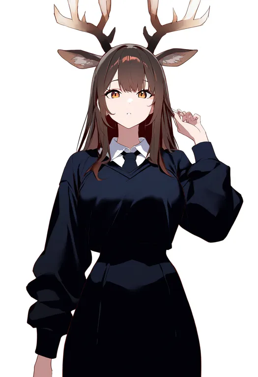 masterpiece, best quality, newest, absurdres, highres, safe, deer_antlers, 1girl, solo, simple_background — by k3scat, made with ComfyUI