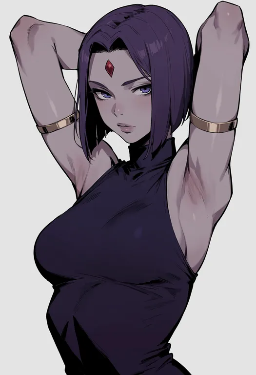 masterpiece, best quality, score_7, safe, raven (dc), solo, upper body, simple background — by k3scat, made with ComfyUI