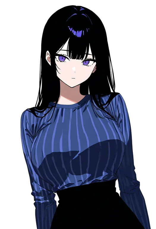 masterpiece, best quality, newest, absurdres, highres, safe, vertical-striped_shirt, 1girl, solo, simple_background — by k3scat, made with ComfyUI