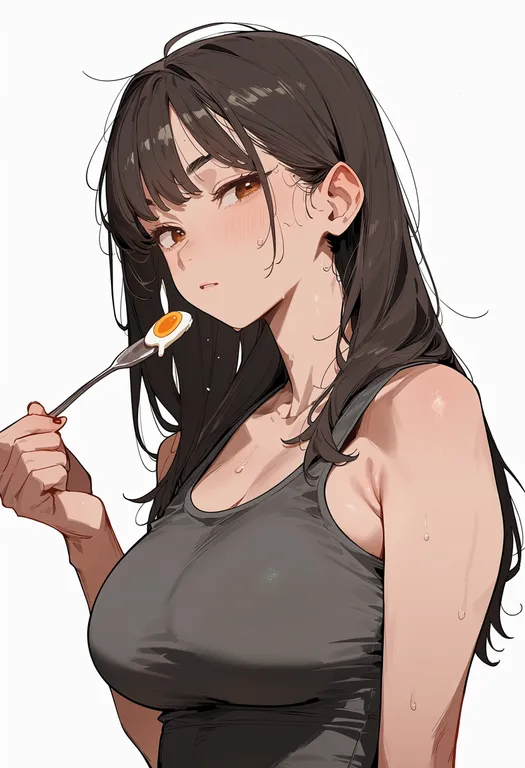 masterpiece, best quality, score_7, safe, hardboiled egg, 1girl, solo, upper body, simple background — by k3scat, made with ComfyUI