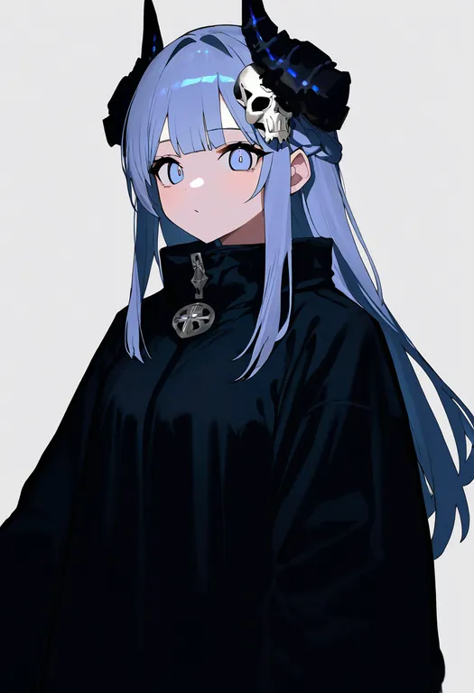 masterpiece, best quality, newest, absurdres, highres, safe, skull_hair_ornament, 1girl, solo, simple_background — by k3scat, made with ComfyUI