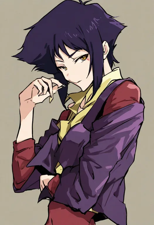 masterpiece, best quality, general, cowboy bebop, solo, simple background — by k3scat, made with ComfyUI