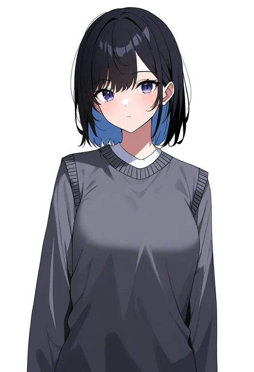masterpiece, best quality, newest, absurdres, highres, safe, grey_sweater_vest, 1girl, solo, simple_background — by k3scat, made with ComfyUI