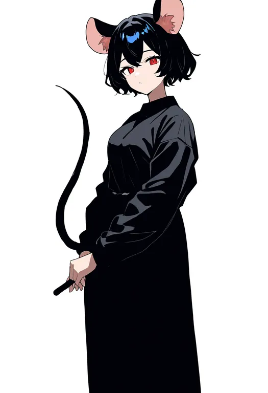 masterpiece, best quality, newest, absurdres, highres, safe, mouse_tail, 1girl, solo, simple_background — by k3scat, made with ComfyUI