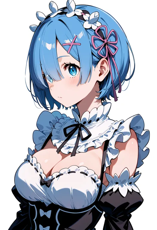 masterpiece, best quality, score_7, safe, rem (re:zero), re:zero kara hajimeru isekai seikatsu, solo, upper body, simple — by k3scat, made with ComfyUI