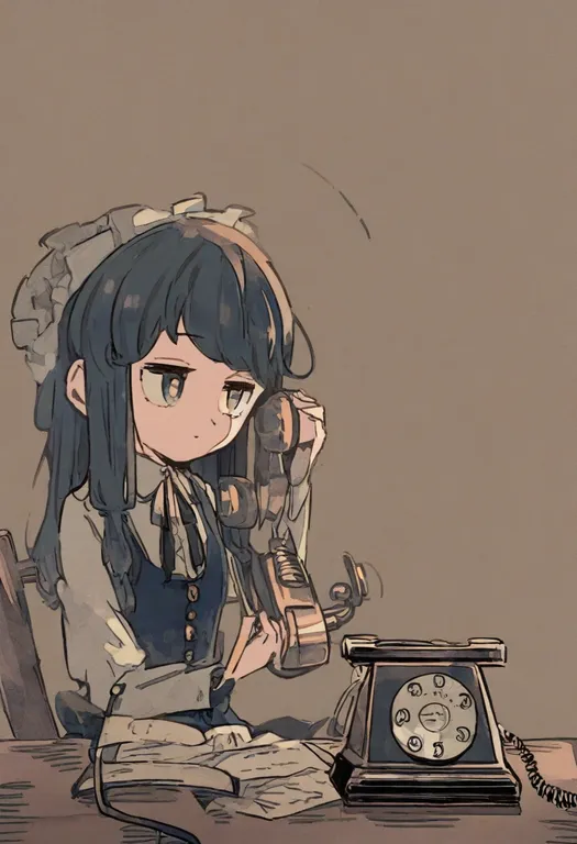 masterpiece, best quality, general, antique phone, 1girl, solo, simple background — by k3scat, made with ComfyUI