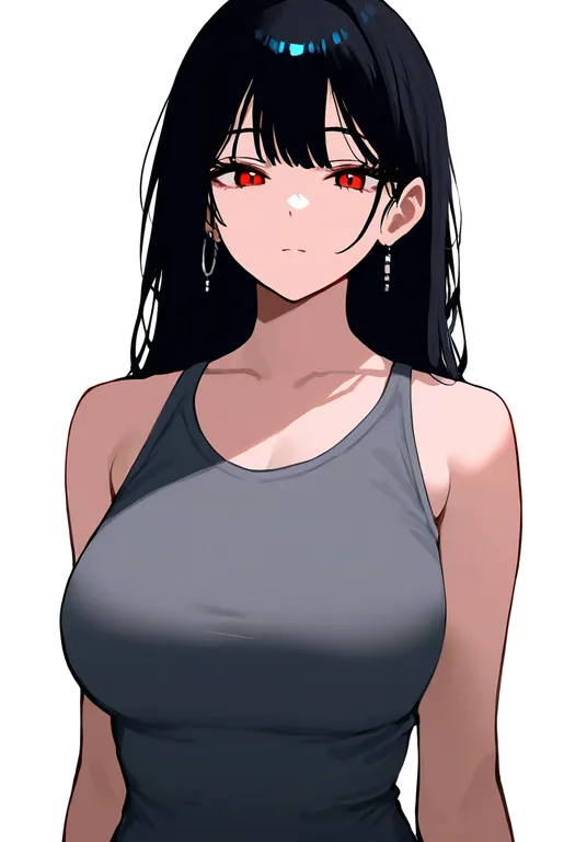 masterpiece, best quality, newest, absurdres, highres, safe, grey_tank_top, 1girl, solo, simple_background — by k3scat, made with ComfyUI
