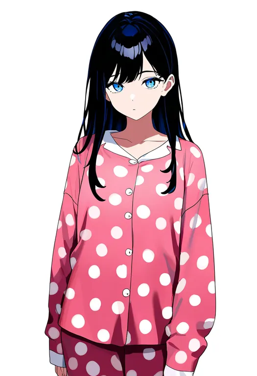 masterpiece, best quality, newest, absurdres, highres, safe, polka_dot_pajamas, 1girl, solo, simple_background — by k3scat, made with ComfyUI