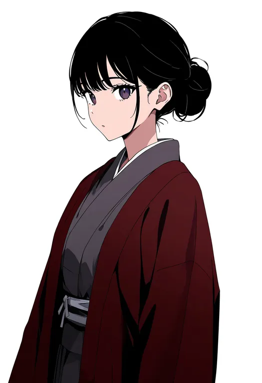 masterpiece, best quality, newest, absurdres, highres, safe, brown_kimono, 1girl, solo, simple_background — by k3scat, made with ComfyUI