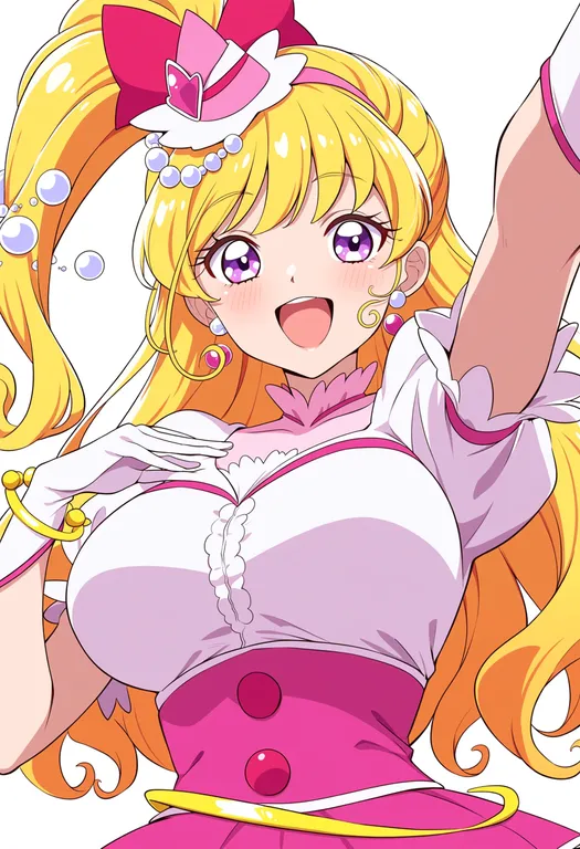 masterpiece, best quality, score_7, safe, cure miracle, solo, upper body, simple background — by k3scat, made with ComfyUI