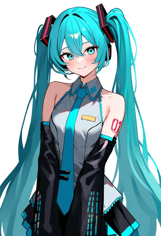 masterpiece, best quality, newest, absurdres, highres, safe, hatsune_miku_(cosplay), 1girl, solo, simple_background — by k3scat, made with ComfyUI