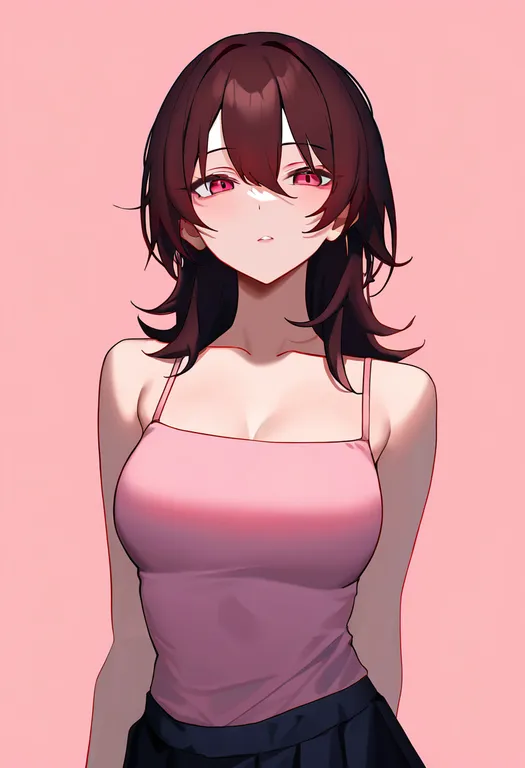 masterpiece, best quality, newest, absurdres, highres, safe, pink_camisole, 1girl, solo, simple_background — by k3scat, made with ComfyUI