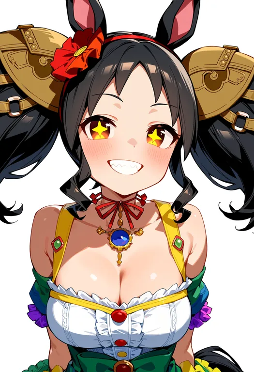 masterpiece, best quality, score_7, safe, marvelous sunday (umamusume), umamusume, solo, upper body, simple background — by k3scat, made with ComfyUI