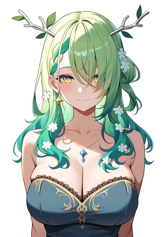 masterpiece, best quality, score_7, safe, ceres fauna, solo, upper body, simple background — by k3scat, made with ComfyUI