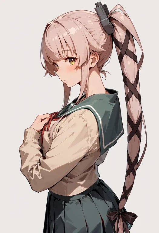 masterpiece, best quality, score_7, safe, yura (kancolle), solo, upper body, simple background — by k3scat, made with ComfyUI