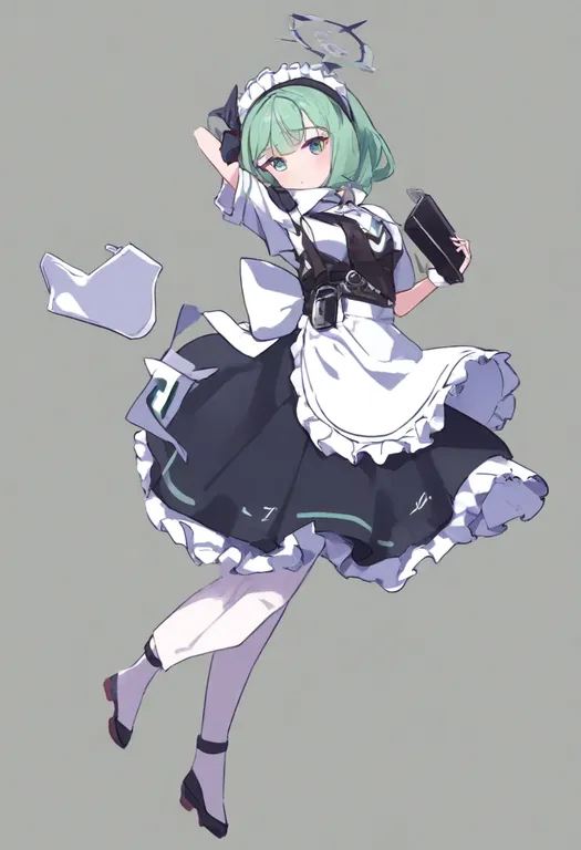 masterpiece, best quality, general, maid headdress, 1girl, solo, full body, simple background — by k3scat, made with ComfyUI