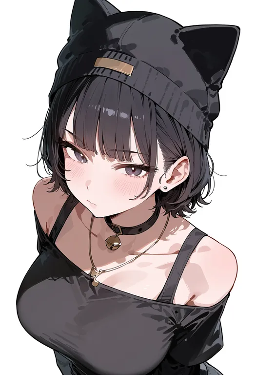 masterpiece, best quality, score_7, safe, cat hat, 1girl, solo, upper body, simple background — by k3scat, made with ComfyUI