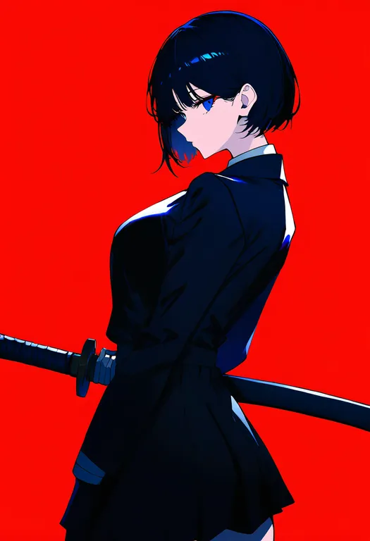 masterpiece, best quality, newest, absurdres, highres, safe, akai_katana, solo, simple_background — by k3scat, made with ComfyUI