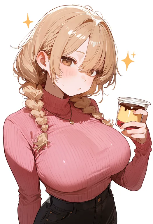 masterpiece, best quality, score_7, safe, pudding, 1girl, solo, upper body, simple background — by k3scat, made with ComfyUI