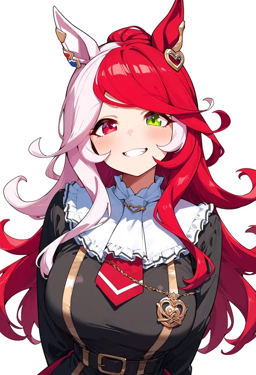 masterpiece, best quality, score_7, safe, loves only you (umamusume), umamusume, solo, upper body, simple background — by k3scat, made with ComfyUI