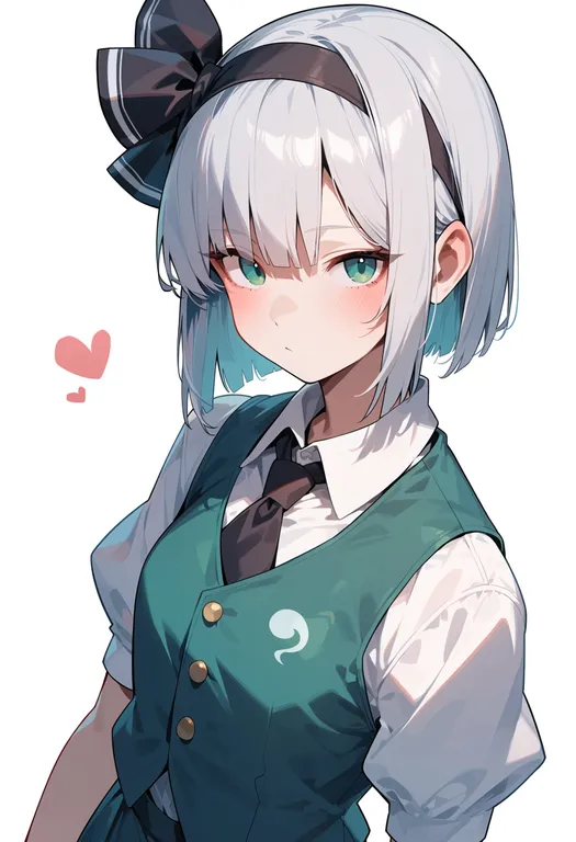masterpiece, best quality, score_7, safe, konpaku youmu (ghost), touhou, solo, upper body, simple background — by k3scat, made with ComfyUI