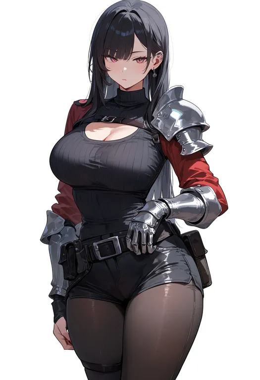 masterpiece, best quality, score_7, safe, single pauldron, 1girl, solo, simple background — by k3scat, made with ComfyUI