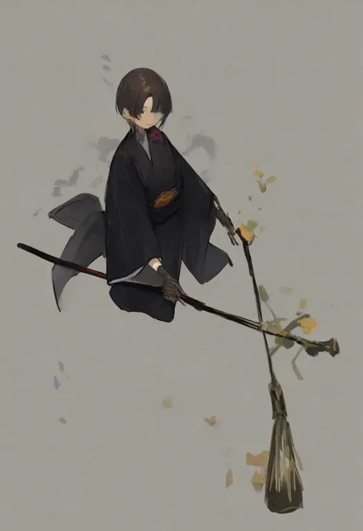 masterpiece, best quality, general, black kimono, 1girl, solo, simple background — by k3scat, made with ComfyUI