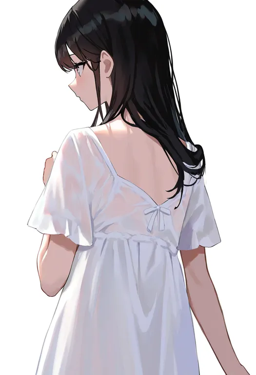 masterpiece, best quality, newest, absurdres, highres, safe, white_nightgown, 1girl, solo, simple_background — by k3scat, made with ComfyUI