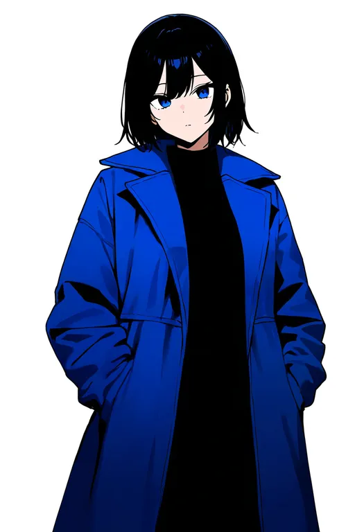 masterpiece, best quality, newest, absurdres, highres, safe, blue_coat, 1girl, solo, simple_background — by k3scat, made with ComfyUI