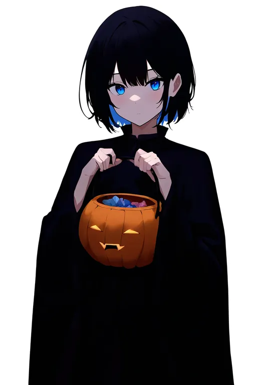 masterpiece, best quality, newest, absurdres, highres, safe, halloween_bucket, 1girl, solo, simple_background — by k3scat, made with ComfyUI