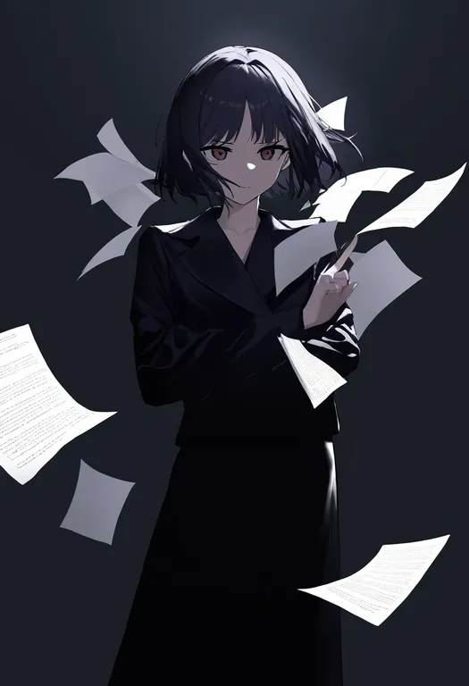 masterpiece, best quality, newest, absurdres, highres, safe, papers, 1girl, solo, simple_background — by k3scat, made with ComfyUI