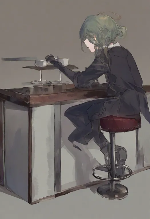 masterpiece, best quality, general, bar stool, 1girl, solo, simple background — by k3scat, made with ComfyUI