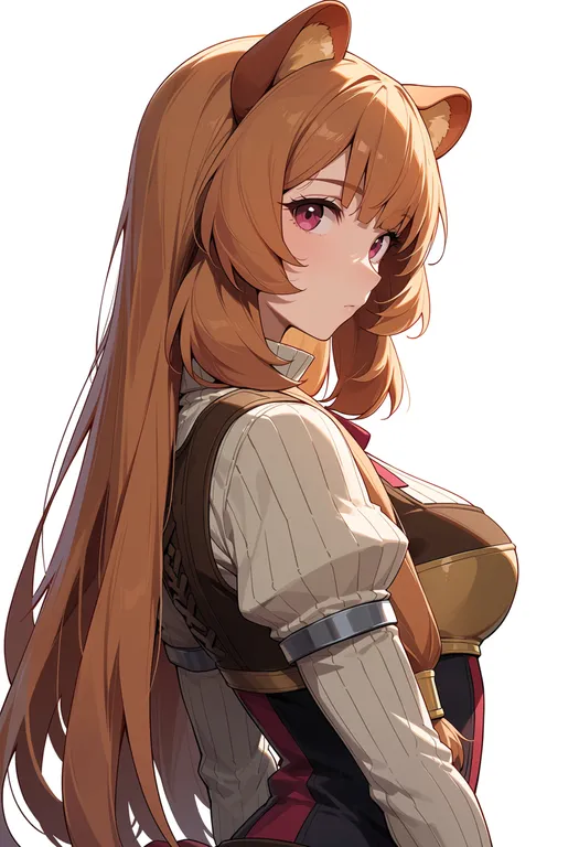 masterpiece, best quality, score_7, safe, raphtalia, solo, upper body, simple background — by k3scat, made with ComfyUI