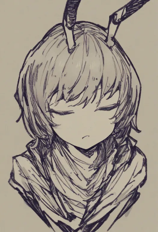 masterpiece, best quality, general, antennae, 1girl, solo, simple background — by k3scat, made with ComfyUI
